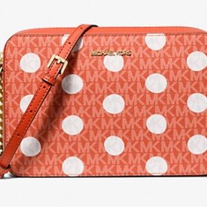 Michael Kors Jet Set Orange and White Polka Dot Crossbody